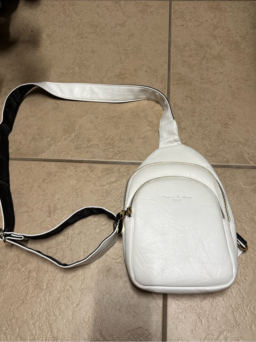 Minimal White Crossbody Sling Bag with Gold Accents